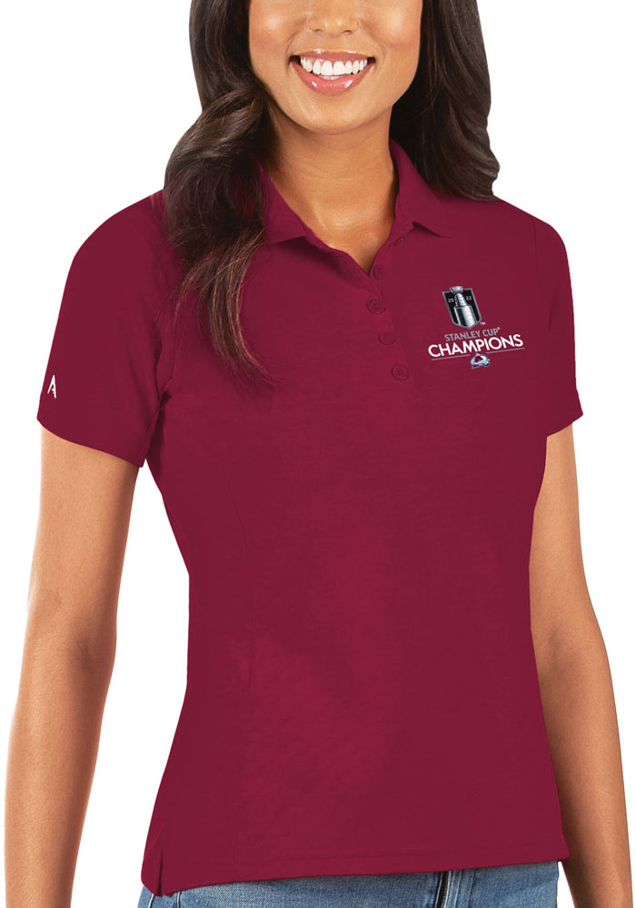 Antigua Colorado Avalanche Womens Red 2022 Stanley Cup Champions Legacy Pique Short Sleeve Polo Shirt
