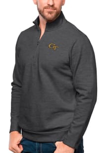 Antigua GA Tech Yellow Jackets Mens Charcoal Gambit Long Sleeve 1/4 Zip Pullover