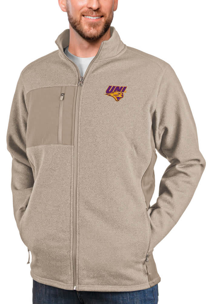 Antigua Northern Iowa Panthers Mens Oatmeal Course Long Sleeve Full Zip Jacket