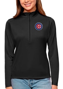 Antigua Chicago Cubs Womens Black Tribute 1/4 Zip Pullover
