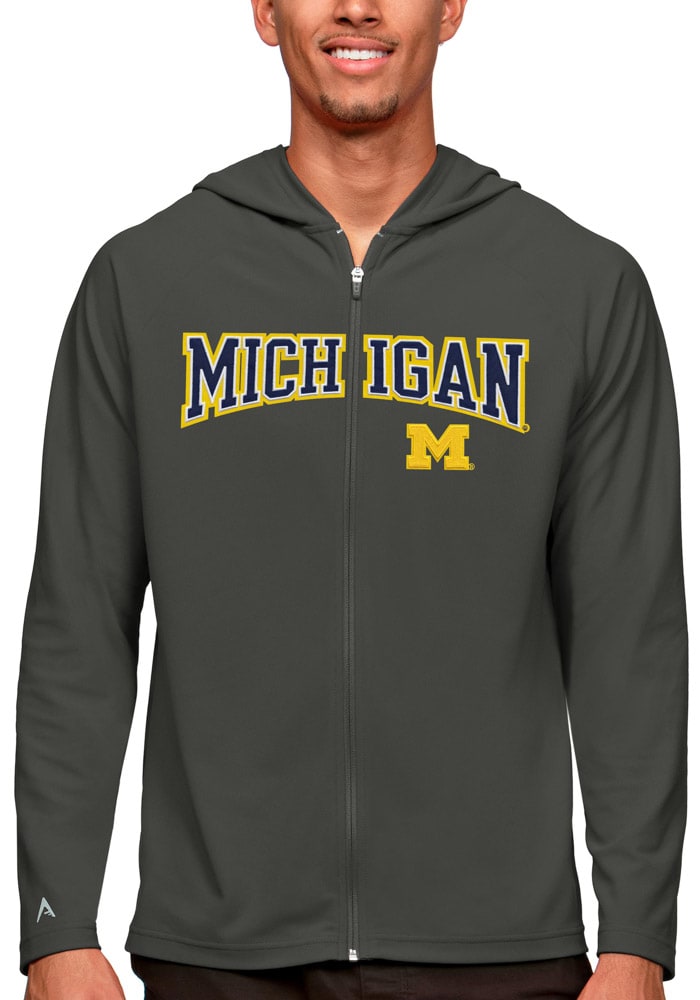 Antigua Michigan Wolverines Mens Grey Legacy Long Sleeve Full Zip Jacket