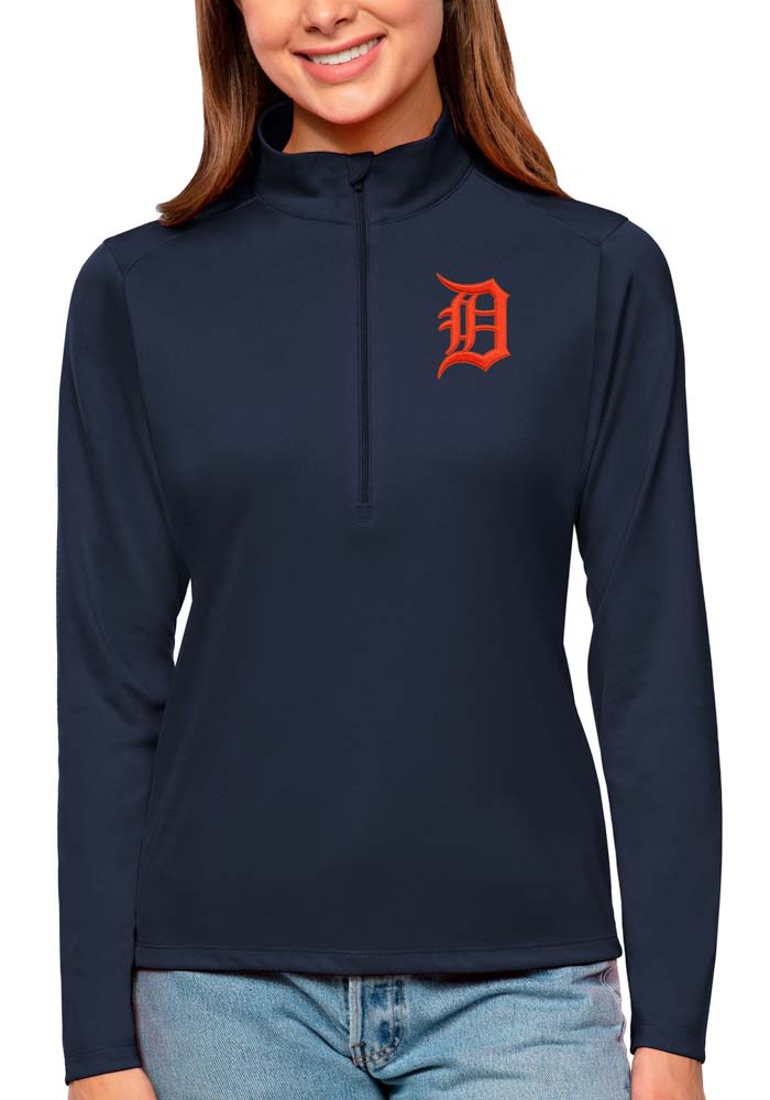 Antigua Detroit Tigers Navy Blue Metallic Logo Tribute Long Sleeve 1/4 Zip Pullover, Navy Blue, 100% POLYESTER, Size 3XL, Rally House