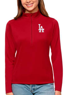 Antigua LA Dodgers Womens Red Tribute 1/4 Zip Pullover
