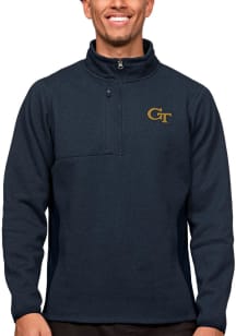 Antigua GA Tech Yellow Jackets Mens Navy Blue Course Long Sleeve 1/4 Zip Pullover