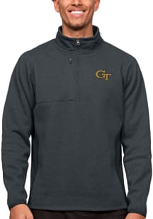 Antigua GA Tech Yellow Jackets Mens Charcoal Course Long Sleeve 1/4 Zip Pullover