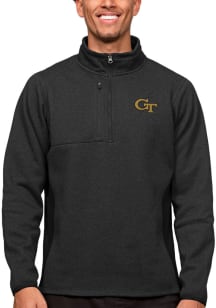 Antigua GA Tech Yellow Jackets Mens Black Course Long Sleeve 1/4 Zip Pullover