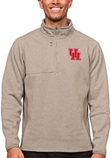 Antigua Houston Cougars Mens Oatmeal Course Long Sleeve 1/4 Zip Pullover
