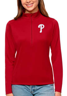Antigua Phillies Womens Red Tribute 1/4 Zip Pullover