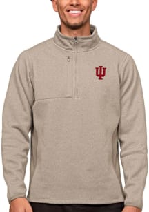Antigua Indiana Hoosiers Mens Oatmeal Course Long Sleeve 1/4 Zip Pullover