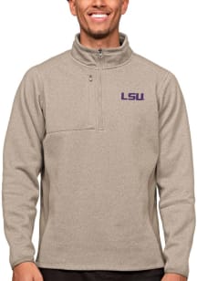 Antigua LSU Tigers Mens Oatmeal Course Long Sleeve 1/4 Zip Pullover