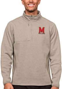 Antigua Maryland Terrapins Mens Oatmeal Course Long Sleeve 1/4 Zip Pullover