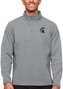 Antigua Michigan State Spartans Mens Grey Course Long Sleeve 1/4 Zip Pullover