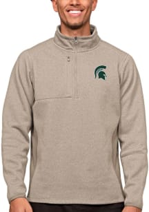 Antigua Michigan State Spartans Mens Oatmeal Course Long Sleeve 1/4 Zip Pullover