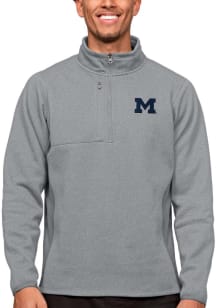 Antigua Michigan Wolverines Mens Grey Course Long Sleeve 1/4 Zip Pullover