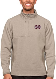 Antigua Mississippi State Bulldogs Mens Oatmeal Course Long Sleeve 1/4 Zip Pullover