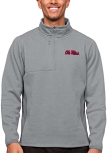 Antigua Ole Miss Rebels Mens Grey Course Long Sleeve 1/4 Zip Pullover