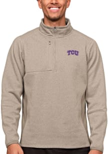 Antigua TCU Horned Frogs Mens Oatmeal Course Long Sleeve 1/4 Zip Pullover