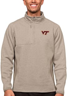 Antigua Virginia Tech Hokies Mens Oatmeal Course Long Sleeve 1/4 Zip Pullover
