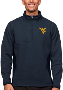 Antigua West Virginia Mountaineers Mens Navy Blue Course Long Sleeve 1/4 Zip Pullover