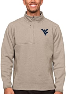 Antigua West Virginia Mountaineers Mens Oatmeal Course Long Sleeve 1/4 Zip Pullover