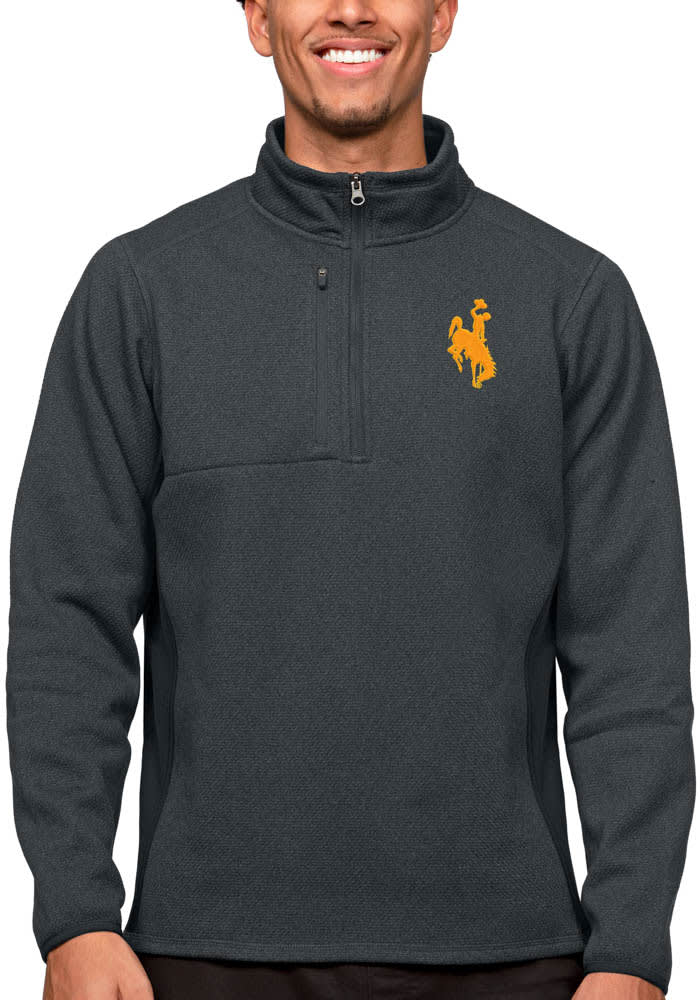 Antigua Wyoming Cowboys Mens Charcoal Course Pullover Jackets