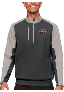 Antigua Mississippi State Bulldogs Mens Grey Team Long Sleeve 1/4 Zip Pullover