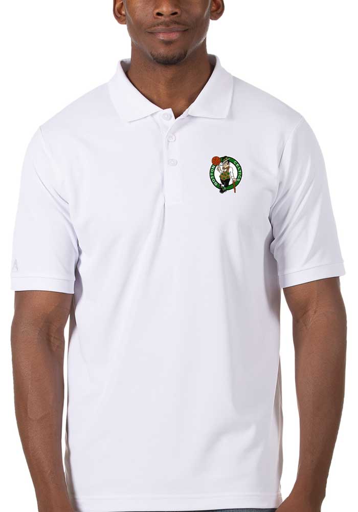 Antigua Boston Celtics Mens White Legacy Pique Short Sleeve Polo