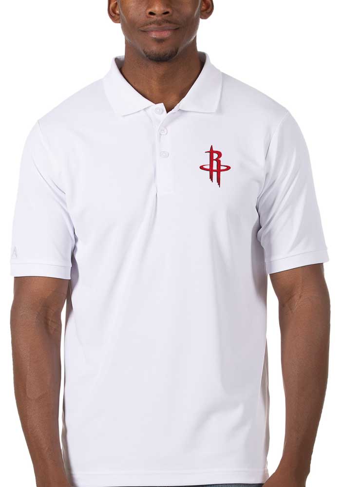 Antigua Houston Rockets Mens White Legacy Pique Short Sleeve Polo