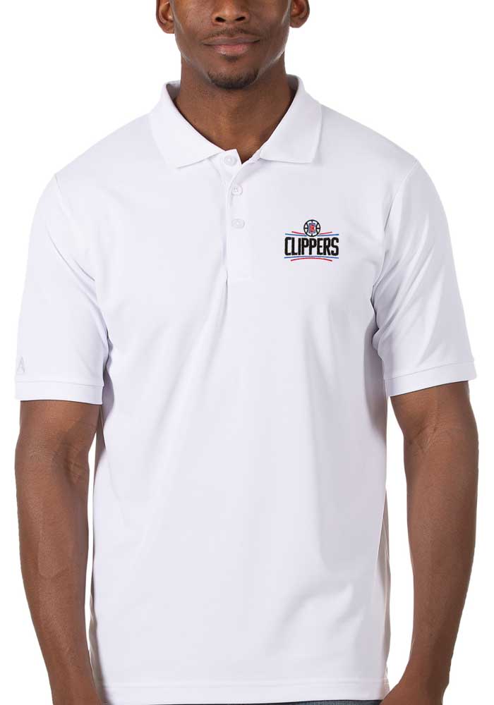 Antigua Los Angeles Clippers Mens White Legacy Pique Short Sleeve Polo