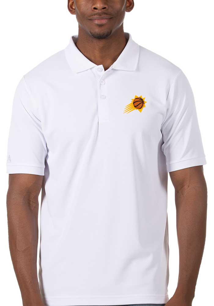 Antigua Phoenix Suns Mens White Legacy Pique Short Sleeve Polo