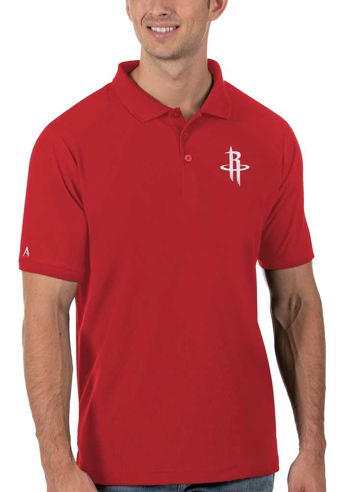 Antigua Houston Rockets Mens Red Legacy Pique Short Sleeve Polo