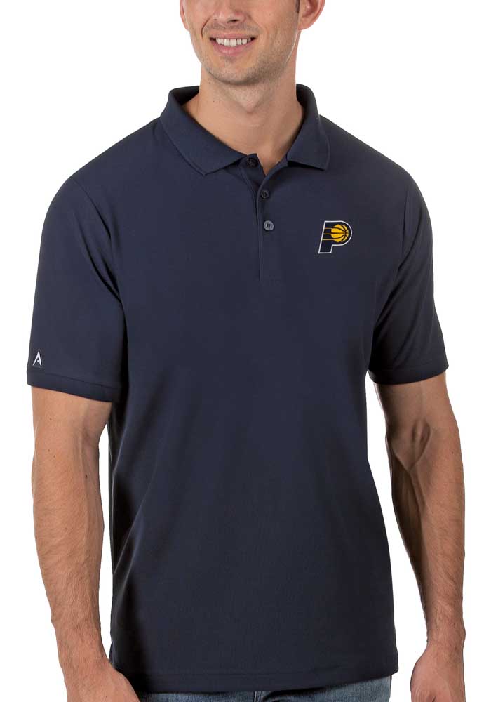 Antigua Indiana Pacers Mens Navy Blue Legacy Pique Short Sleeve Polo