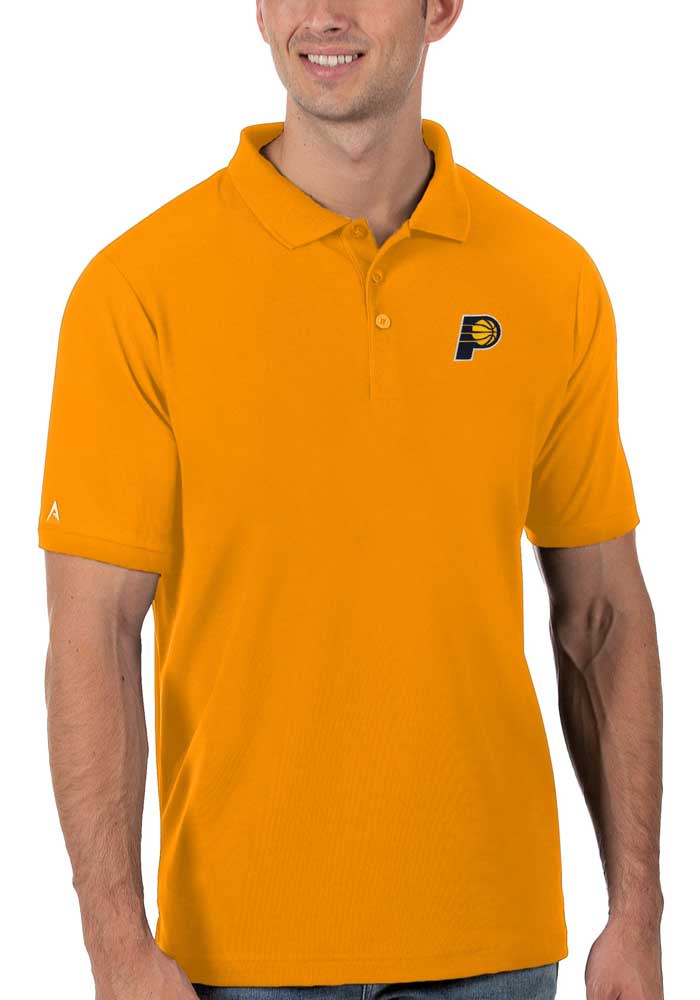 Antigua Indiana Pacers Mens Gold Legacy Pique Short Sleeve Polo