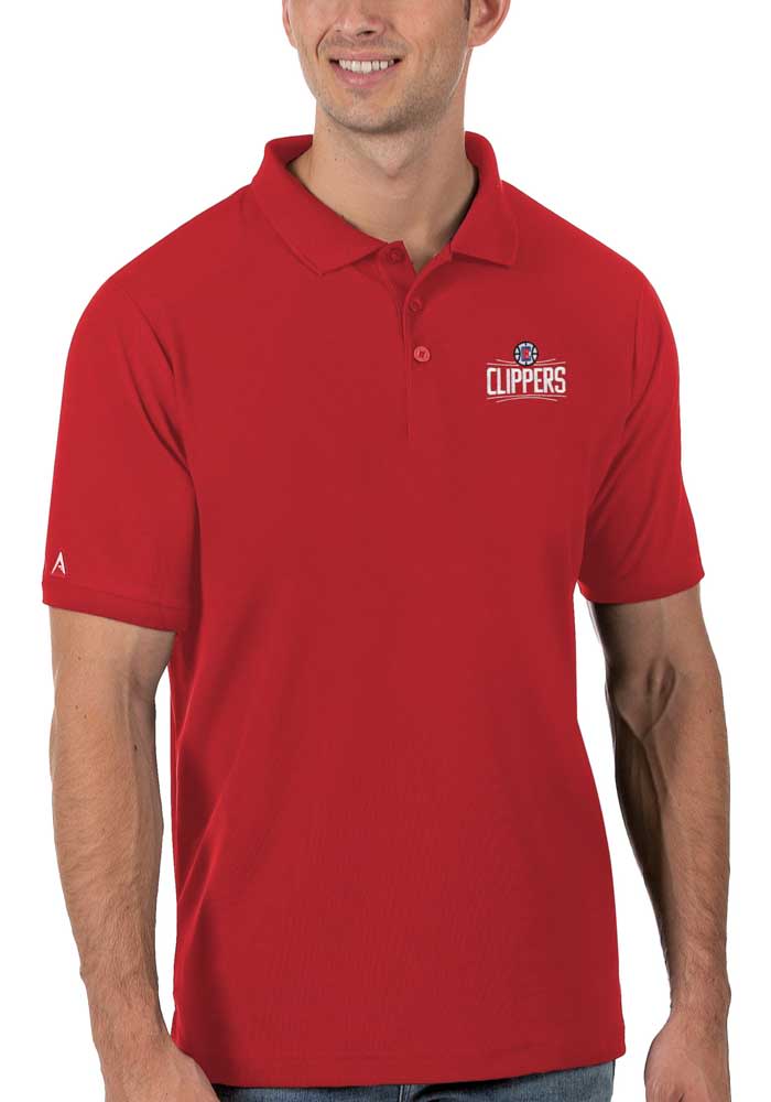 Antigua Los Angeles Clippers Mens Red Legacy Pique Short Sleeve Polo
