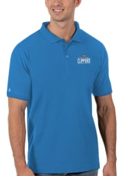 Antigua Los Angeles Clippers Mens Blue Legacy Pique Short Sleeve Polo