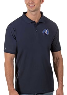 Antigua Minnesota Timberwolves Mens Navy Blue Legacy Pique Short Sleeve Polo