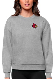 Antigua Louisville Cardinals Womens Grey Victory Crew Sweatshirt