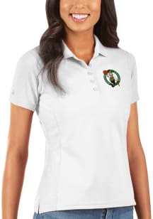 Antigua Boston Celtics Womens White Legacy Pique Short Sleeve Polo Shirt