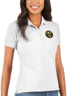 Antigua Denver Nuggets Womens White Legacy Pique Short Sleeve Polo Shirt