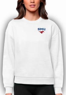 Antigua SMU Mustangs Womens White Victory Crew Sweatshirt