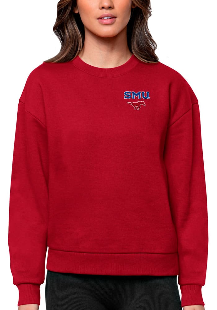 SMU Mustangs Antigua Crew Sweatshirt Womens Red Victory Long Sleeve ...