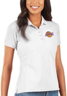 Antigua Los Angeles Lakers Womens White Legacy Pique Short Sleeve Polo Shirt