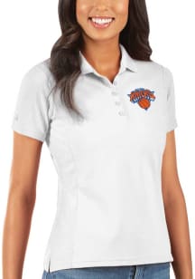 Antigua New York Knicks Womens White Legacy Pique Short Sleeve Polo Shirt