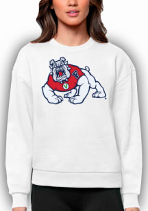 Antigua Fresno State Bulldogs Womens White Victory Crew Sweatshirt