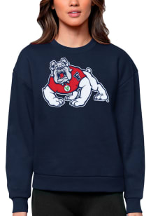 Antigua Fresno State Bulldogs Womens Navy Blue Victory Crew Sweatshirt