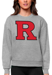 Womens Rutgers Scarlet Knights Grey Antigua Full Front Victory Crew Sweatshirt