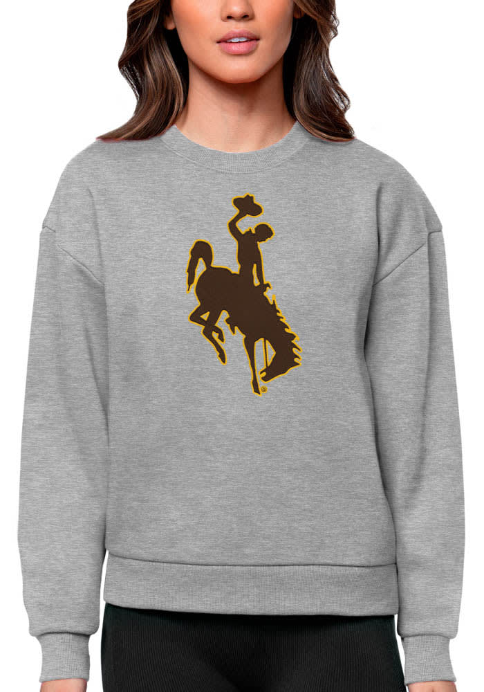 Antigua Wyoming Cowboys Womens Grey Victory Crew Sweatshirt