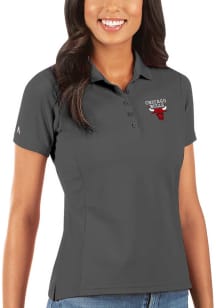 Antigua Chicago Bulls Womens Grey Legacy Pique Short Sleeve Polo Shirt