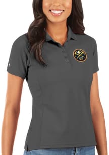 Antigua Denver Nuggets Womens Grey Legacy Pique Short Sleeve Polo Shirt