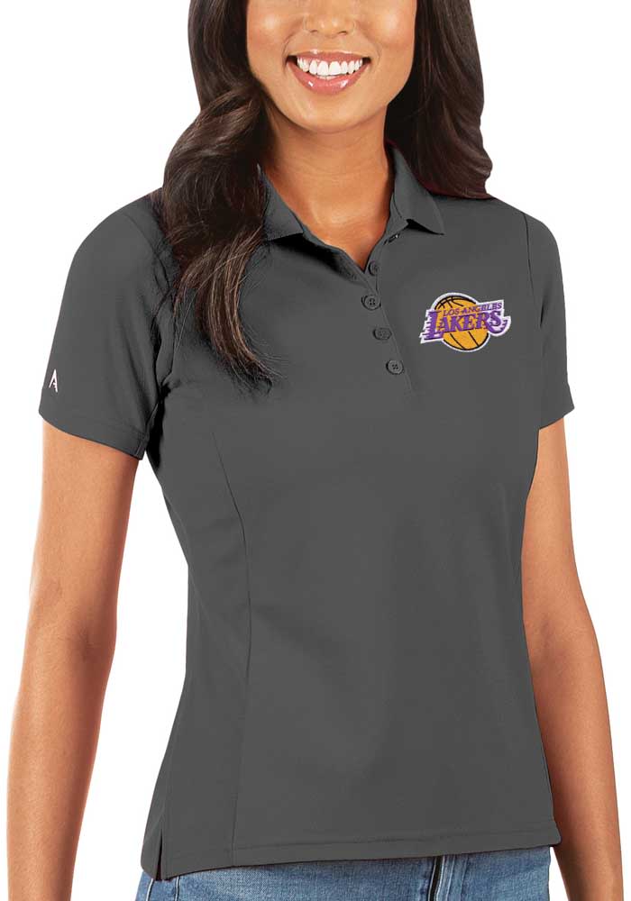 Antigua Los Angeles Lakers Womens Grey Legacy Pique Short Sleeve Polo Shirt